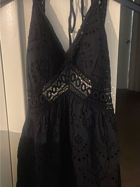 Black Crochet Eyelet Halter Dress